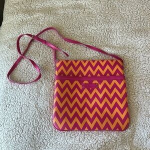 Vera Bradley Women's Slim Hipster Crossbody Bag Pink Orange Chevron Zig Zag Bold